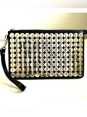 MICHAEL KORS Gold Sequin Black Saffiano Leather Wristlet Wallet